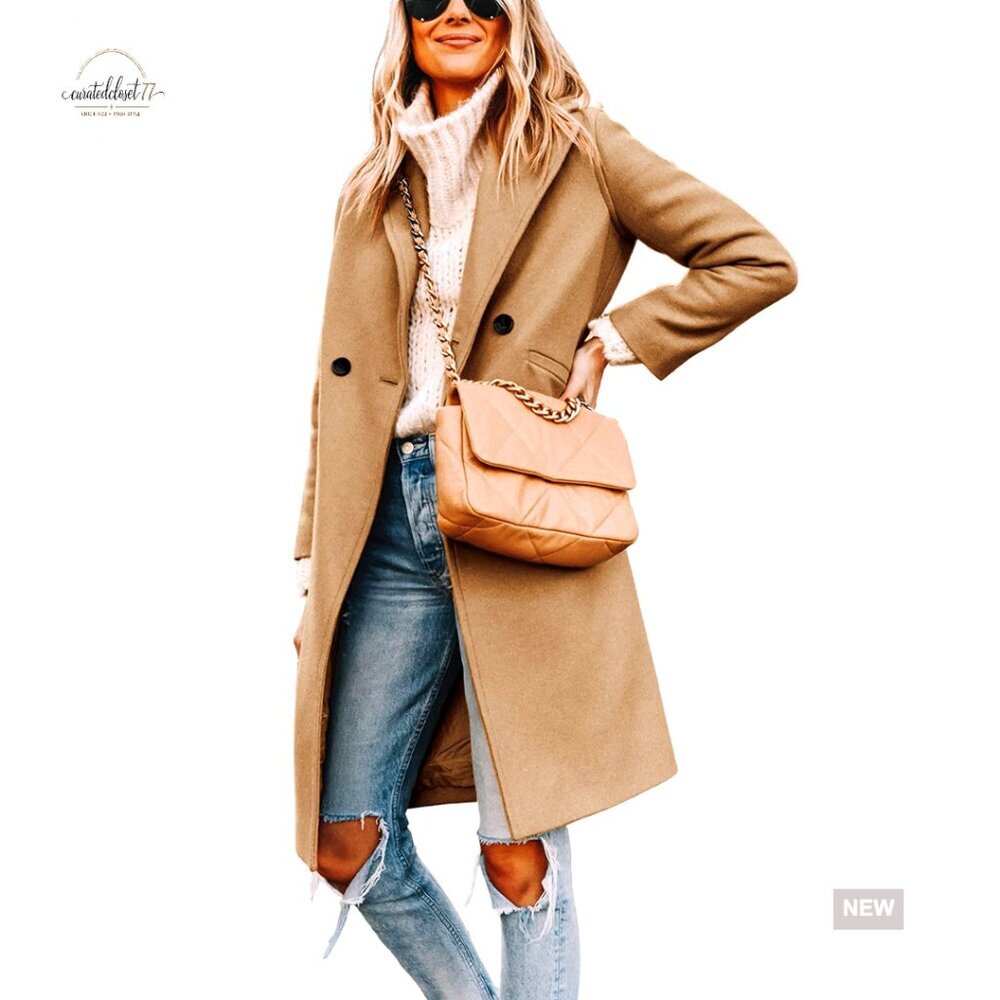 Slim Fit Wool Blend Peacoat, Notch Lapel, Knee Length, Winter Coat